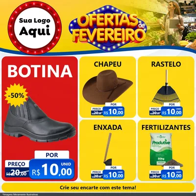 Modelo de Rede Social para Feed Facebook com o tema Ofertas de Fevereiro para Agropecuária