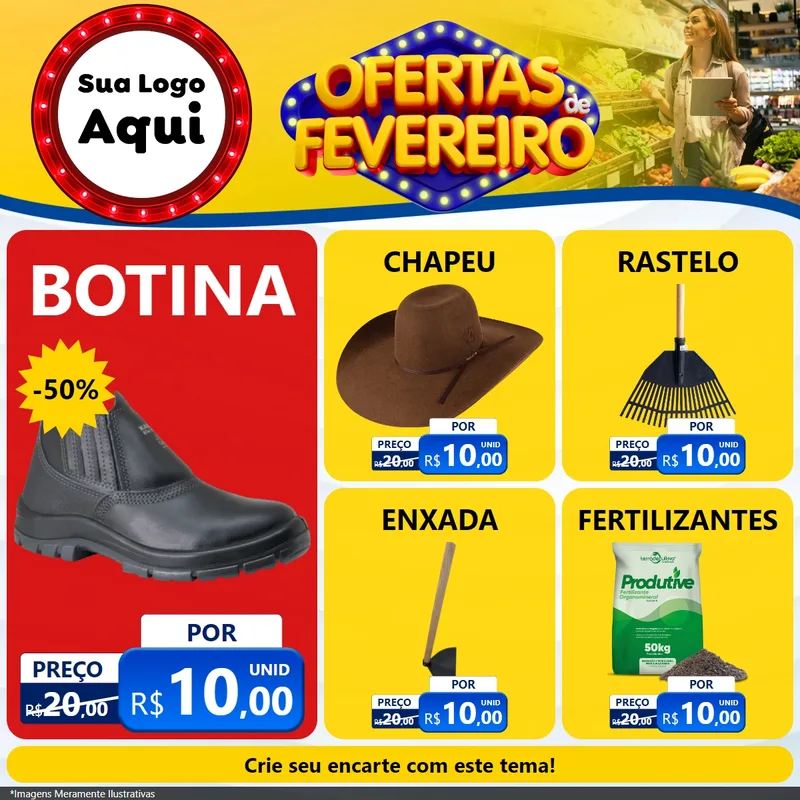 Modelo de Rede Social para Feed Facebook com o tema Ofertas de Fevereiro para Agropecuária