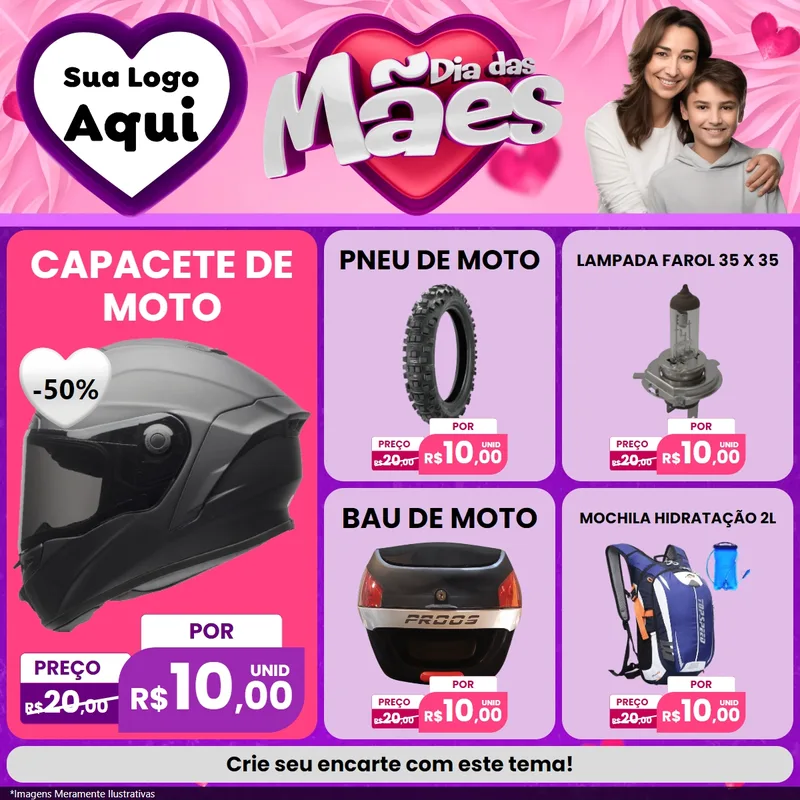 Modelo de Rede Social para Feed Facebook com o tema Dia das Mães para Moto peças