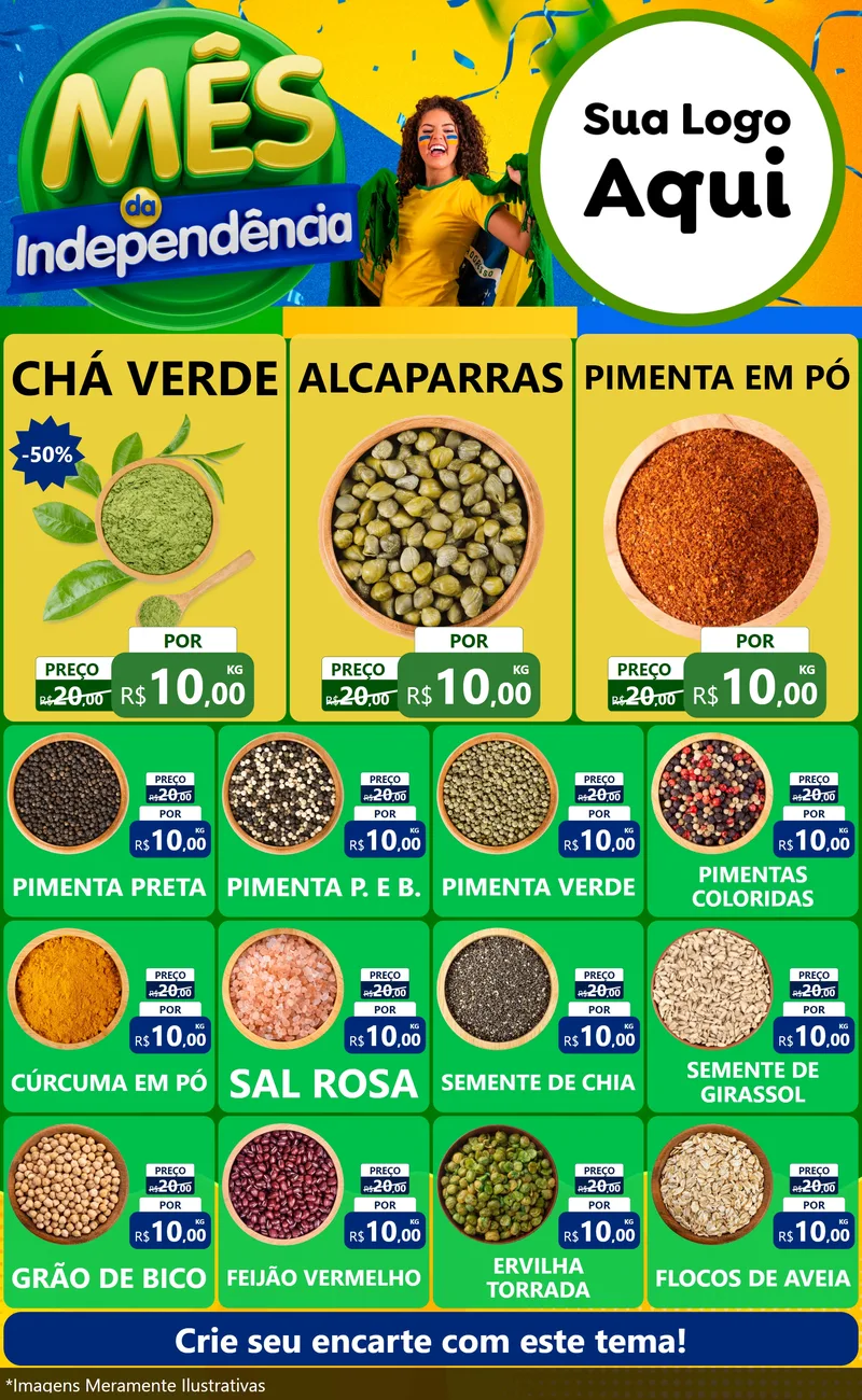 Modelo de Encarte para Encarte Grande com o tema Mês da Independência para Produtos Naturais