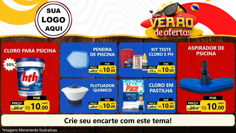 Modelo de TV para TV Horizontal com o tema Super Verão de Ofertas para Produtos para Piscina
