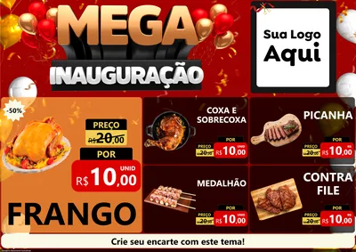 Modelo de Encarte para Encarte A4 Horizontal com o tema Mega Inauguração para Assados