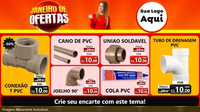 Modelo de TV para TV Horizontal com o tema Janeiro de Ofertas para Tubos e conexões