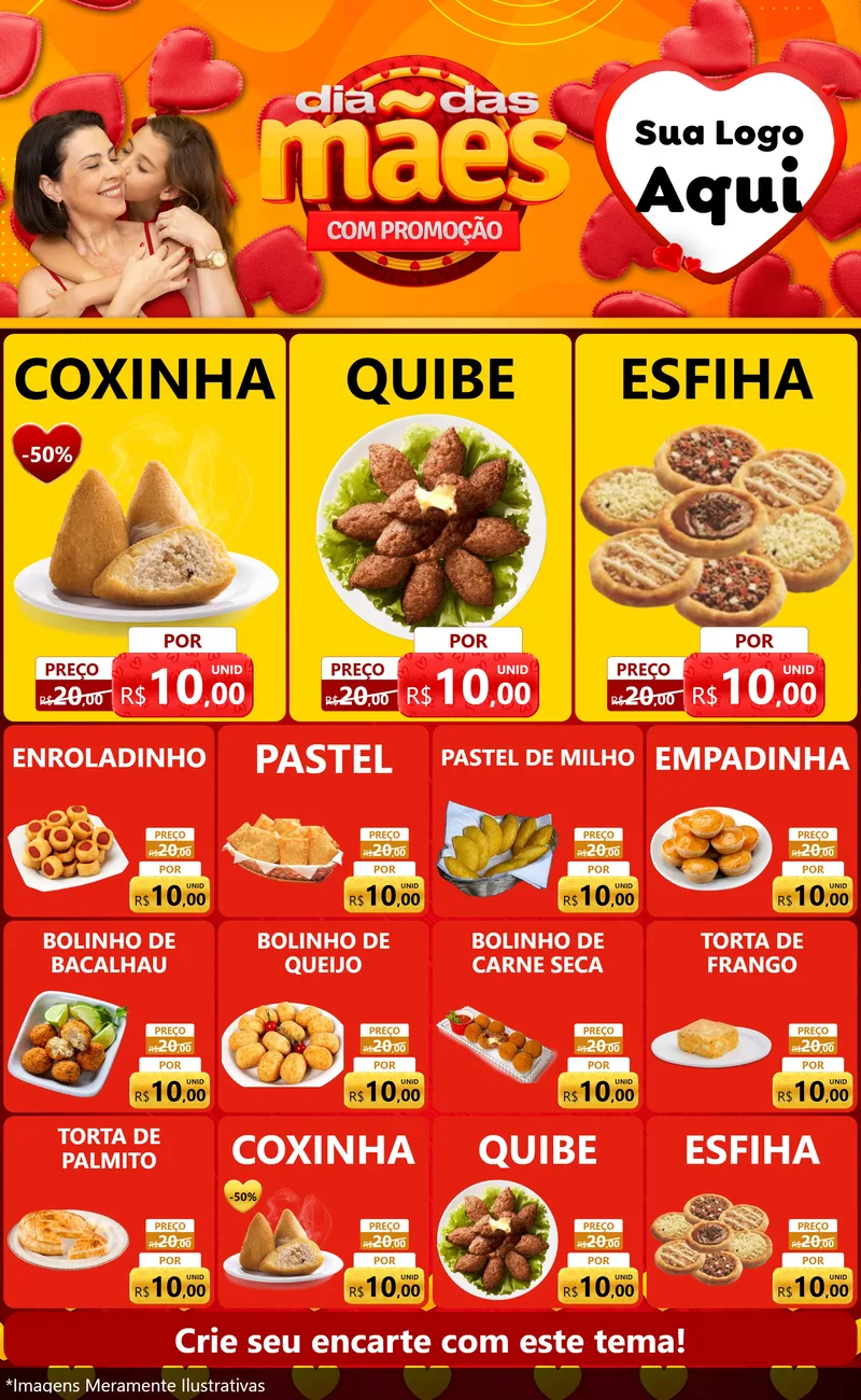 Modelo de Encarte para Encarte Grande com o tema Dia das Mães com Promoção para Salgadaria