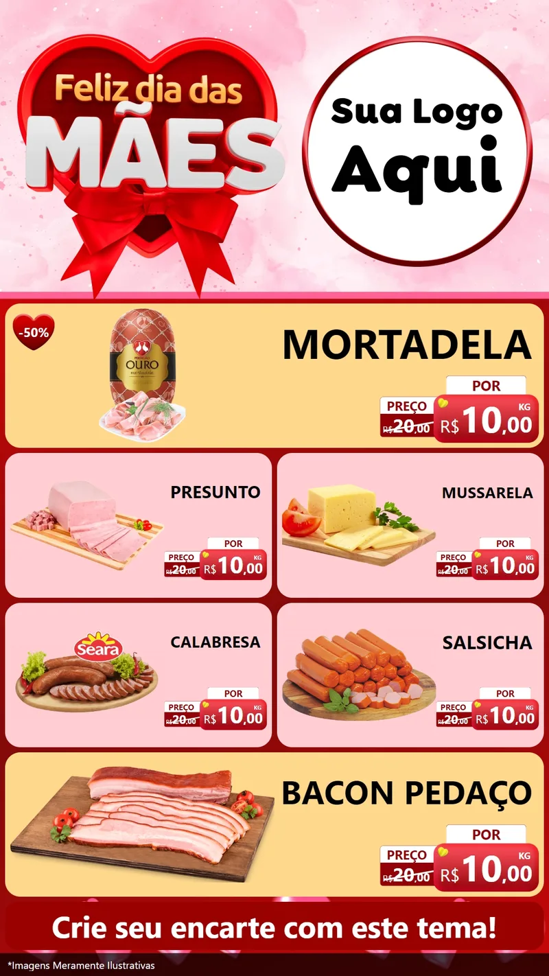 Modelo de TV para TV Vertical com o tema Feliz Dia Das Mães para Frios e Laticínios
