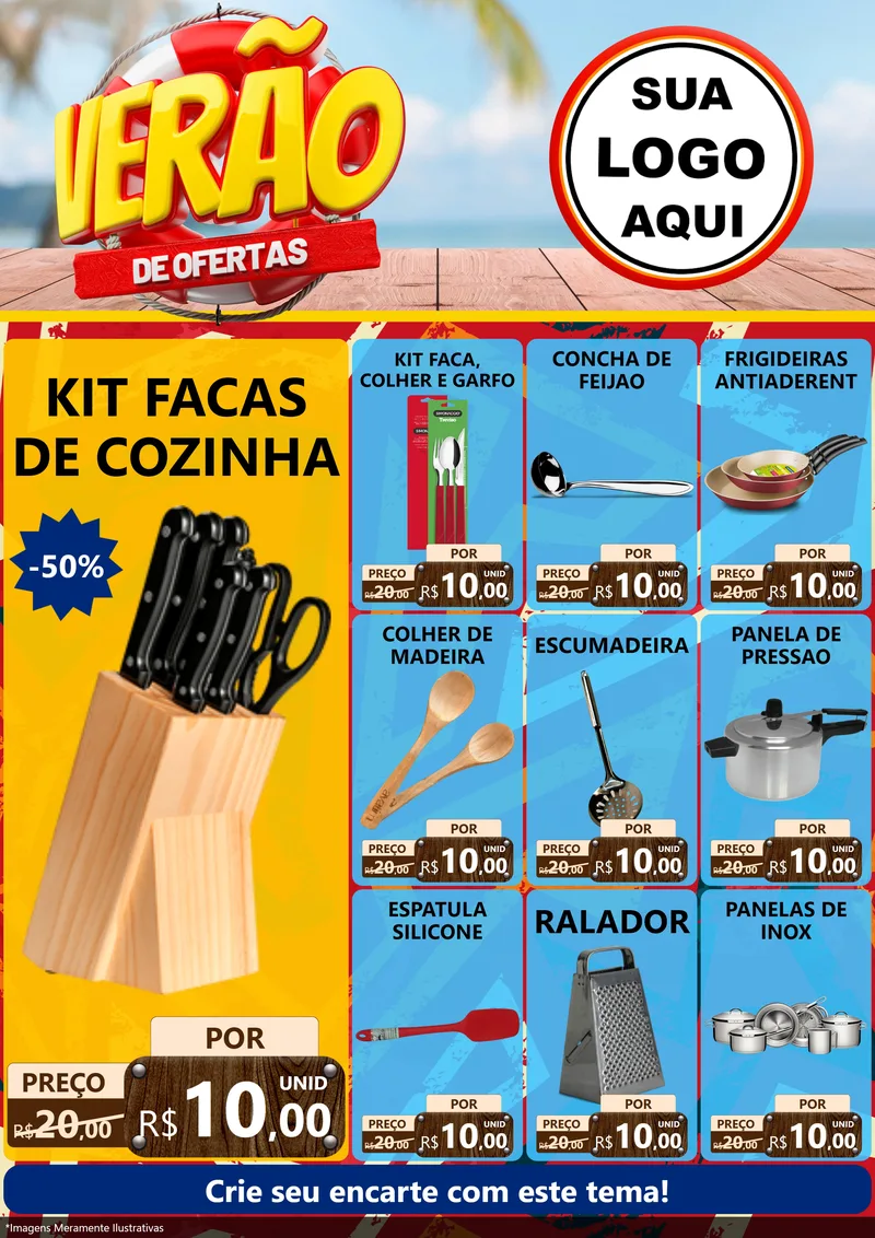 Modelo de Encarte para Encarte A4 Vertical com o tema Verão de Ofertas para Utilidades Domésticas
