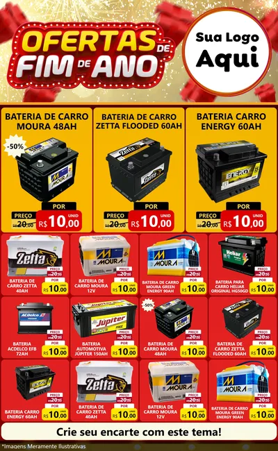 Modelo de Encarte para Encarte Grande com o tema Ofertas de Fim de Ano para Baterias Elétricas