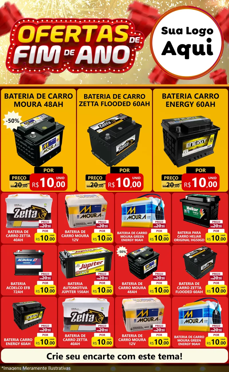 Modelo de Encarte para Encarte Grande com o tema Ofertas de Fim de Ano para Baterias Elétricas