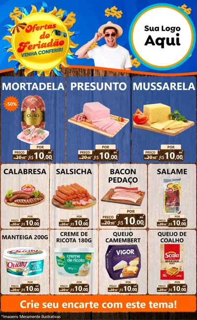 Modelo de Encarte para Encarte Grande com o tema Ofertas do Feriadão para Frios e Laticínios