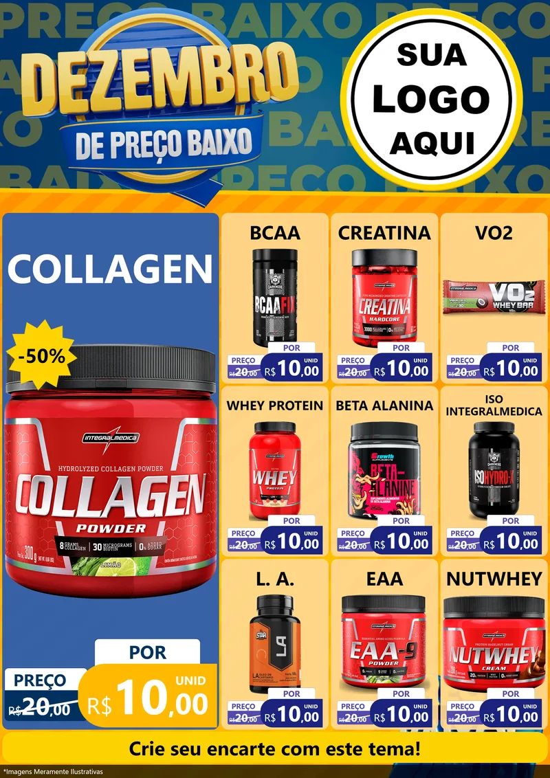 Modelo de Encarte para Encarte A4 Vertical com o tema Dezembro de Preço Baixo para Suplementos alimentares
