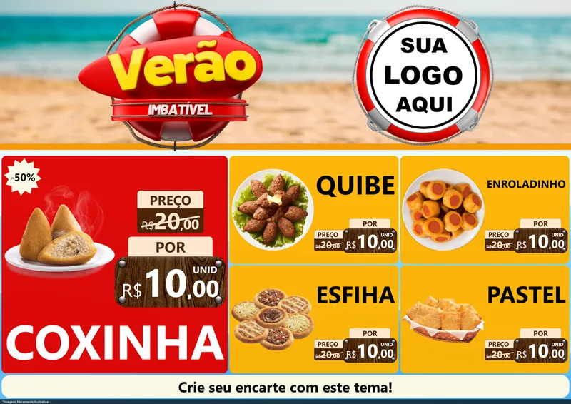 Modelo de Encarte para Encarte A4 Horizontal com o tema Verão Imbatível para Salgadaria
