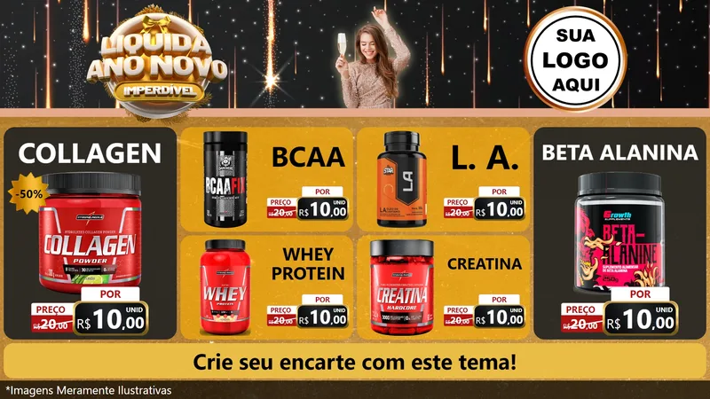 Modelo de TV para TV Horizontal com o tema Liquida Ano Novo Imperdível para Suplementos alimentares
