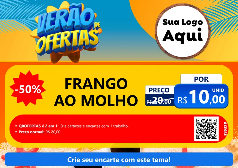 Modelo de Cartaz para Cartaz A4 Horizontal com o tema Verão de Ofertas para Restaurante
