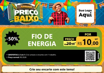 Modelo de Cartaz para Cartaz A4 Horizontal com o tema Arraiá de Preço Baixo - Junina para Materiais Elétricos