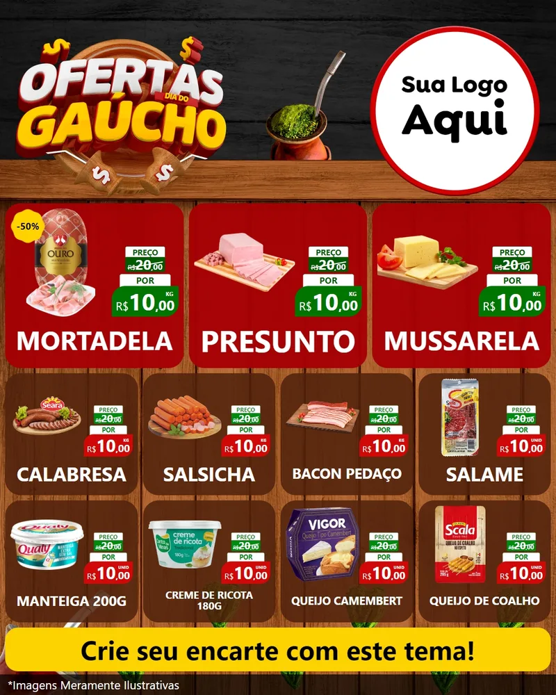 Modelo de Rede Social para Feed Instagram com o tema Ofertas Dia do Gaúcho para Frios e Laticínios
