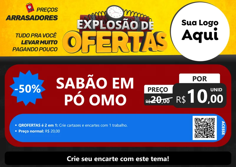Modelo de Cartaz para Cartaz A4 Horizontal com o tema Explosão de Ofertas para Produtos de Limpeza