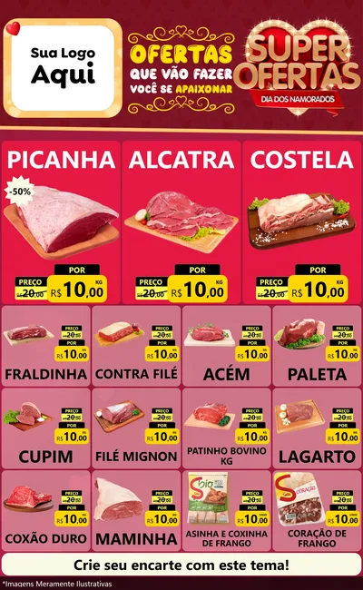 Modelo de Encarte para Encarte Grande com o tema Dia dos Namorados para Açougue