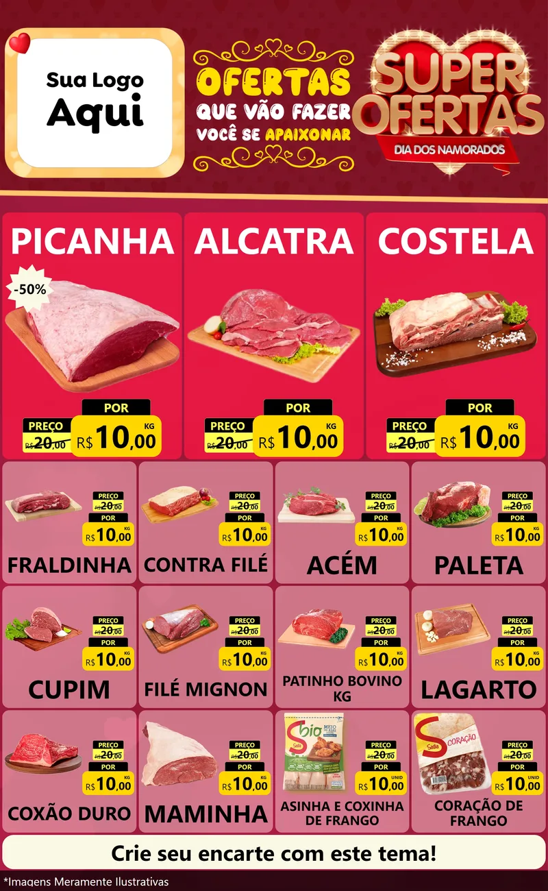 Modelo de Encarte para Encarte Grande com o tema Dia dos Namorados para Açougue