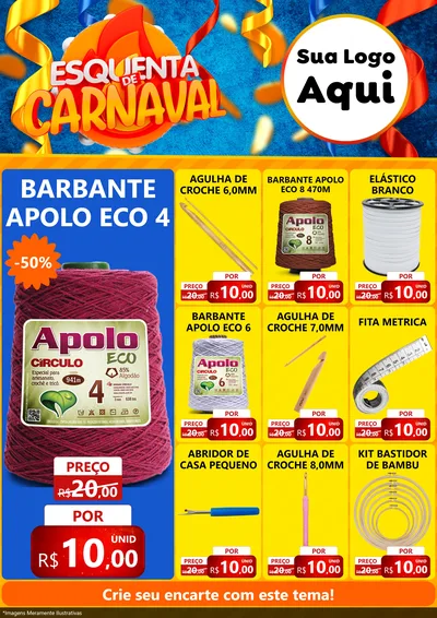 Modelo de Encarte para Encarte A4 Vertical com o tema Esquenta de Carnaval para Armarinho e Aviamentos