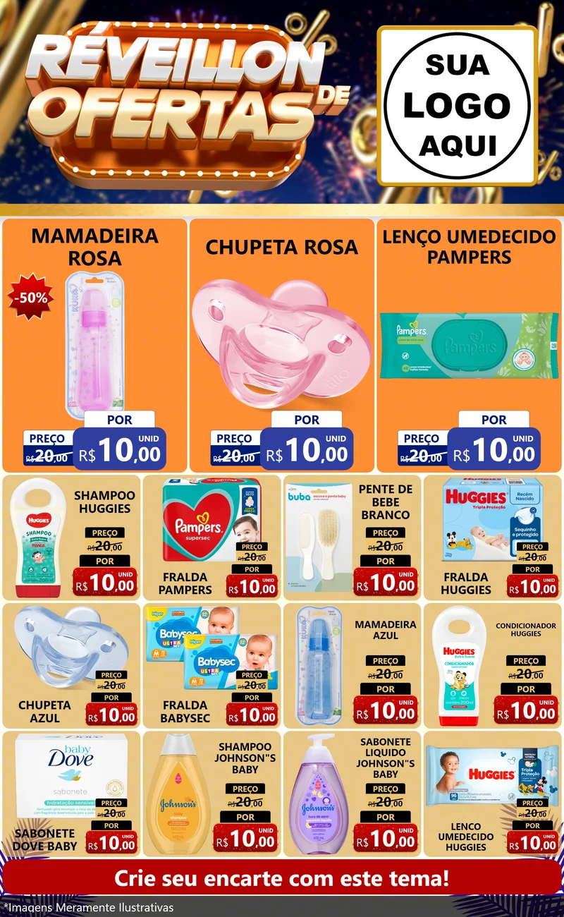 Modelo de Encarte para Encarte Grande com o tema Réveillon de Ofertas para Bebês