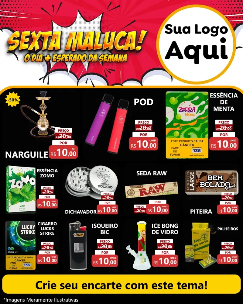 Modelo de Rede Social para Feed Instagram com o tema Sexta Maluca! para Tabacaria