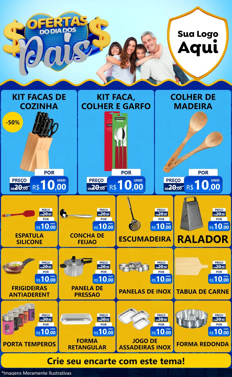 Modelo de Encarte para Encarte Grande com o tema Ofertas do Dia dos Pais para Utilidades Domésticas