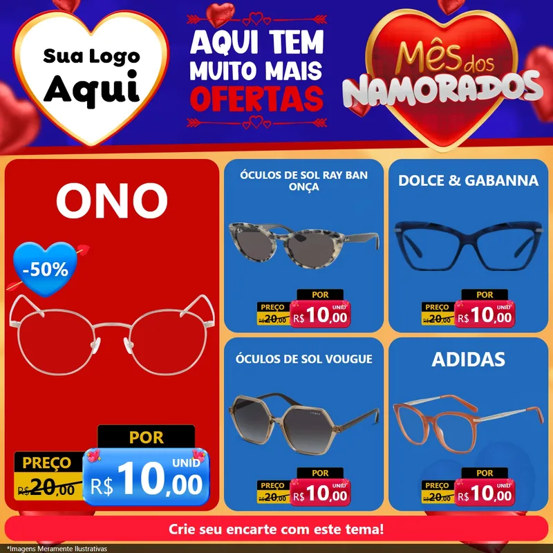 Modelo de Rede Social para Feed Facebook com o tema Mês dos Namorados para Óticas