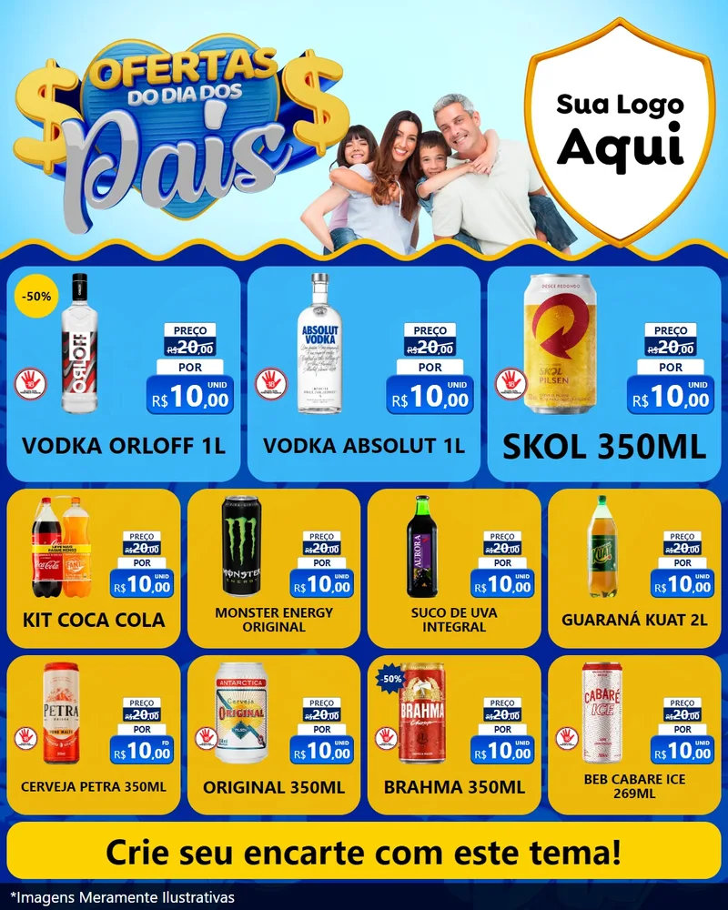 Modelo de Rede Social para Feed Instagram com o tema Ofertas do Dia dos Pais para Distribuidora de bebidas