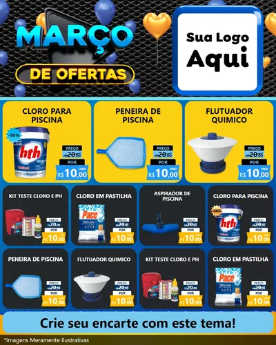 Modelo de Rede Social para Feed Instagram com o tema Março de Ofertas para Produtos para Piscina