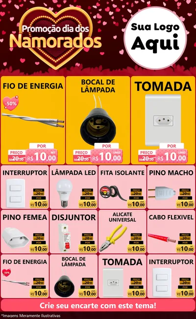 Modelo de Encarte para Encarte Grande com o tema Promoção Dia Dos Namorados para Materiais Elétricos