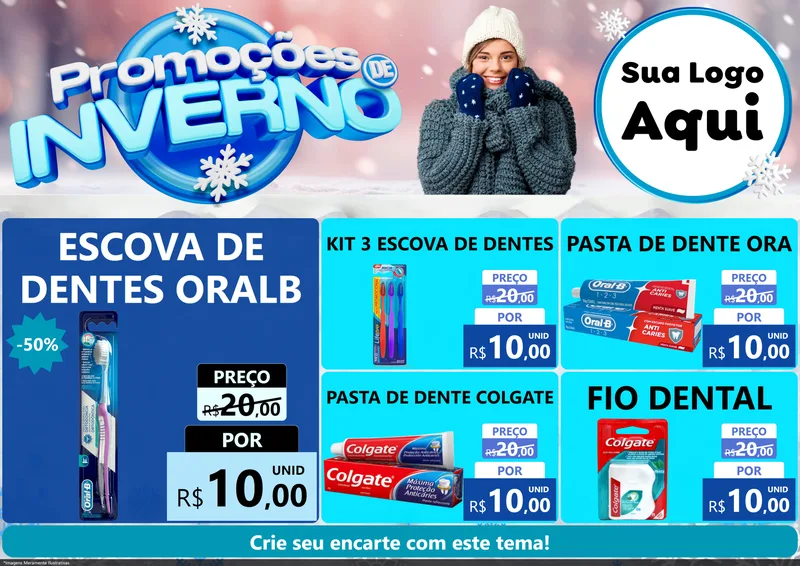 Modelo de Encarte para Encarte A4 Horizontal com o tema Promoções de Inverno para Higiene Pessoal