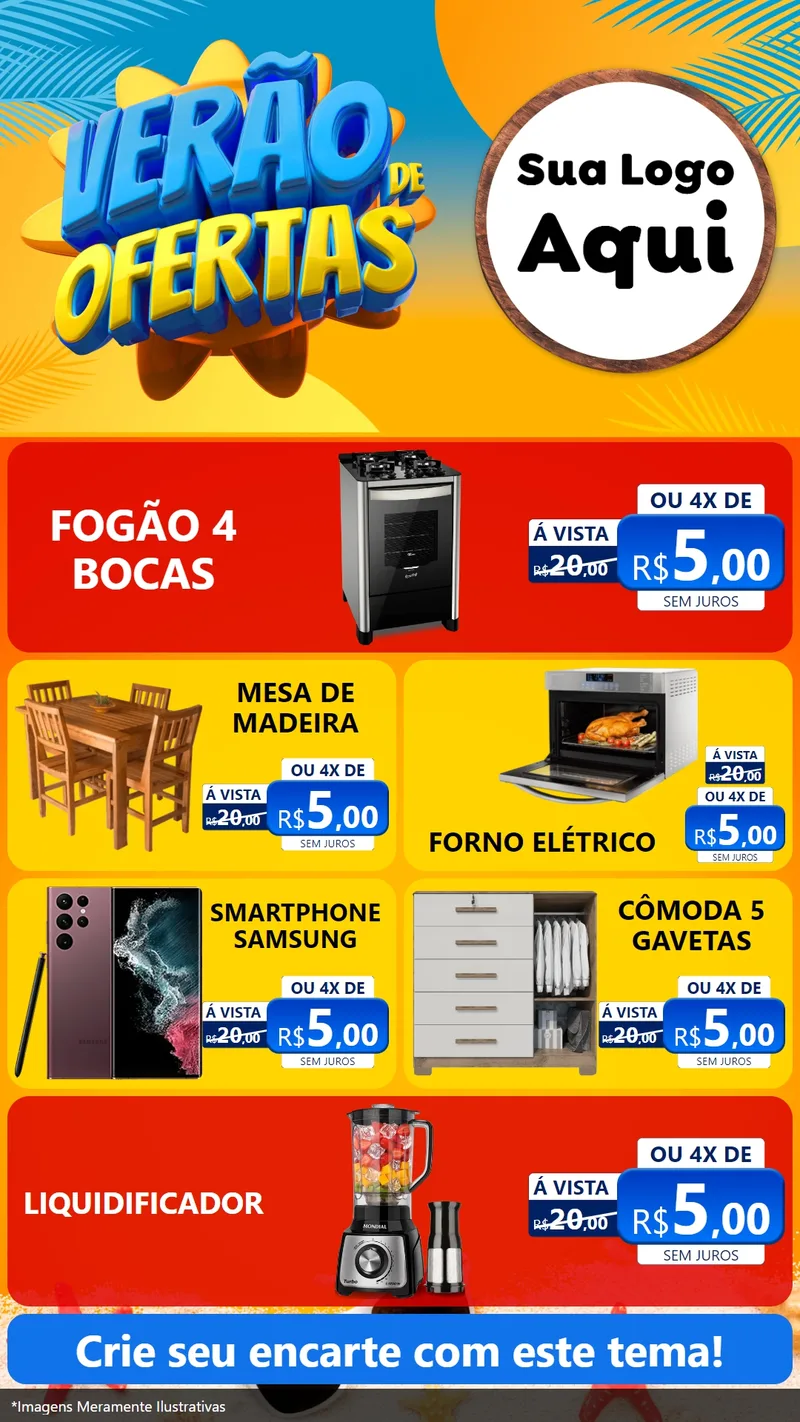 Modelo de TV para TV Vertical com o tema Verão de Ofertas para Móveis e Eletro