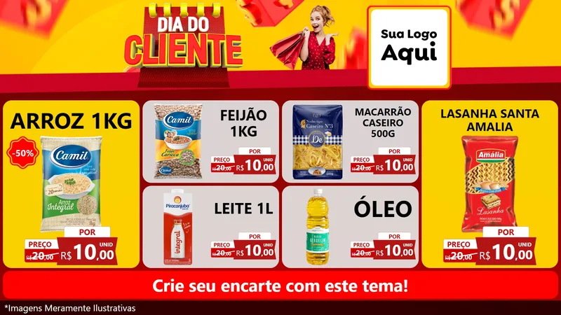 Modelo de TV para TV Horizontal com o tema Dia do Cliente para Supermercado