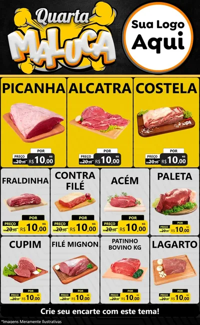 Modelo de Encarte para Encarte Grande com o tema Quarta Maluca para Açougue