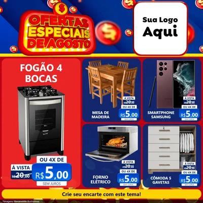 Modelo de Rede Social para Feed Facebook com o tema Ofertas Especiais de Agosto para Móveis e Eletro