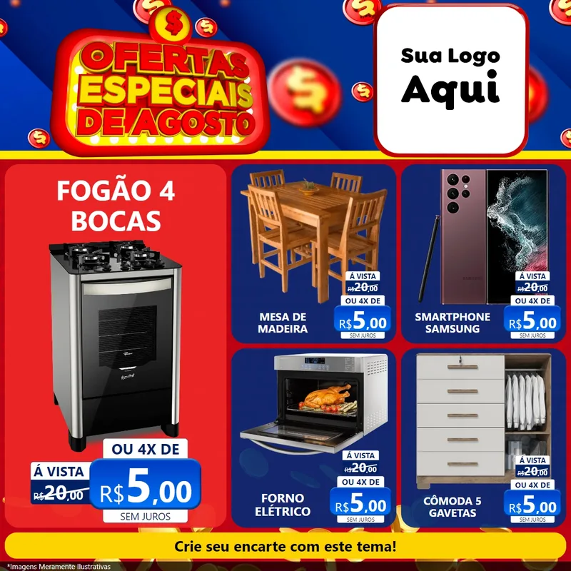 Modelo de Rede Social para Feed Facebook com o tema Ofertas Especiais de Agosto para Móveis e Eletro