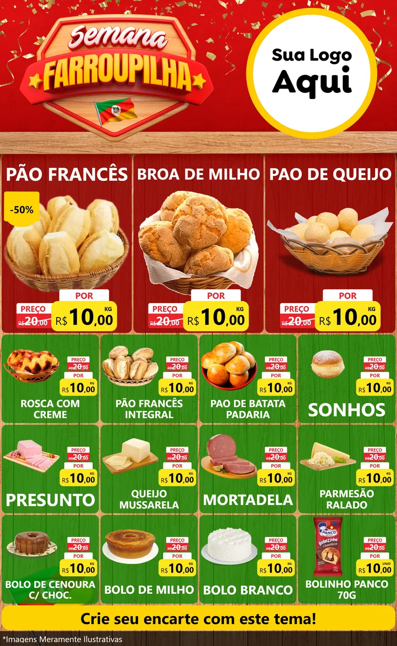 Modelo de Encarte para Encarte Grande com o tema Semana Farroupilha para Padaria