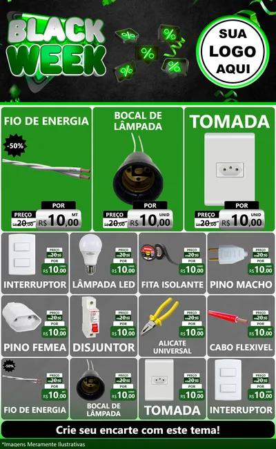 Modelo de Encarte para Encarte Grande com o tema Black Week para Materiais Elétricos
