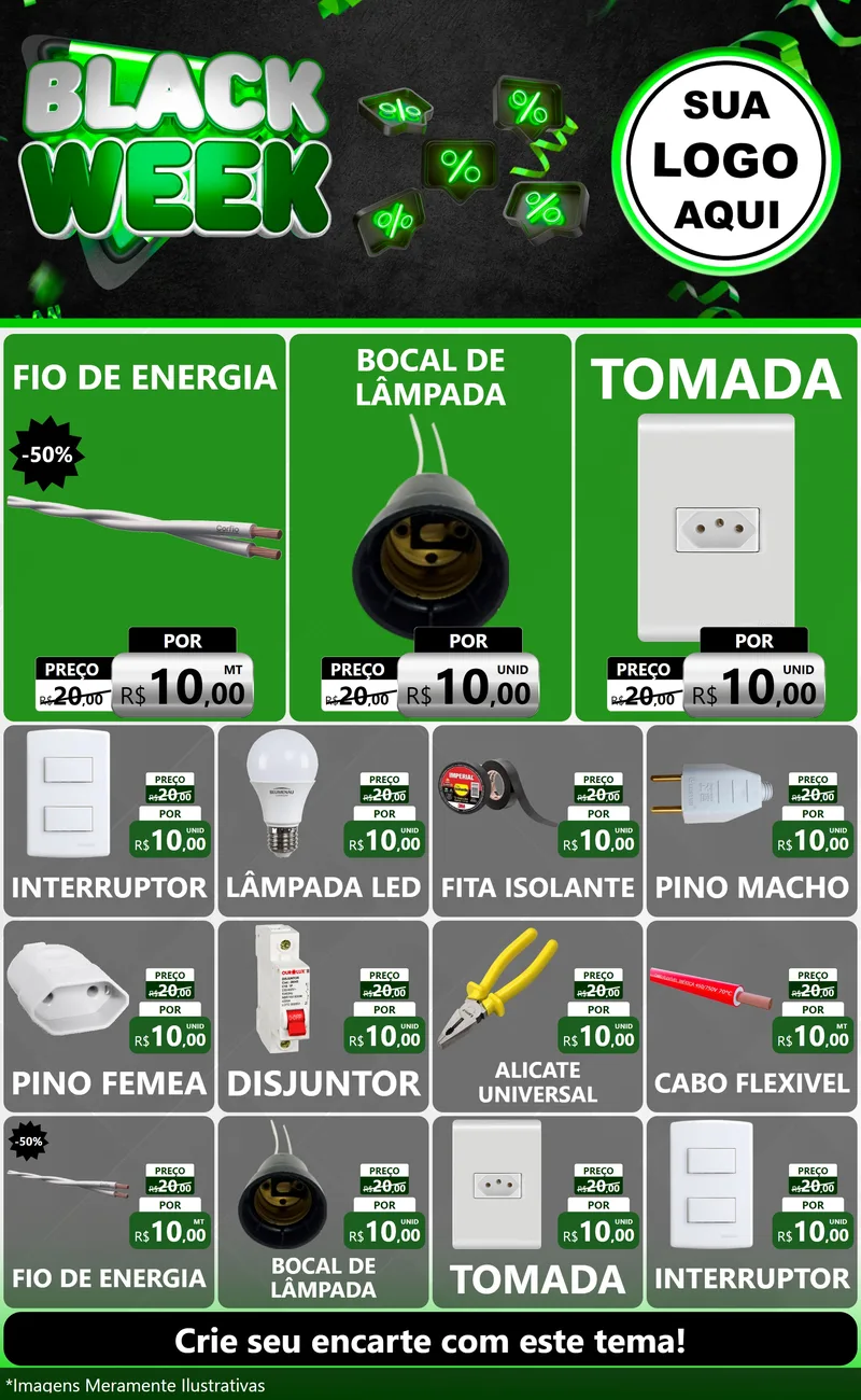 Modelo de Encarte para Encarte Grande com o tema Black Week para Materiais Elétricos