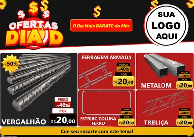 Modelo de Encarte para Encarte A4 Horizontal com o tema Ofertas Dia D para Ferragens