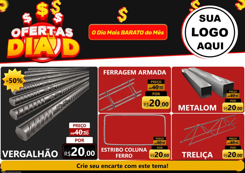 Modelo de Encarte para Encarte A4 Horizontal com o tema Ofertas Dia D para Ferragens