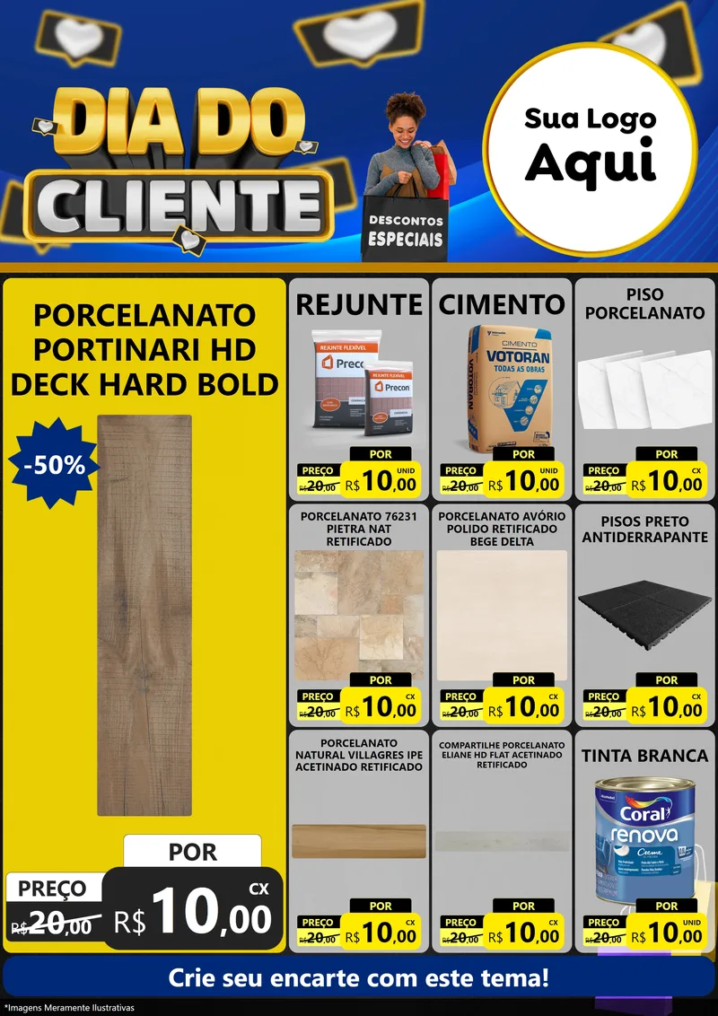 Modelo de Encarte para Encarte A4 Vertical com o tema Dia Do Cliente para Pisos e revestimentos