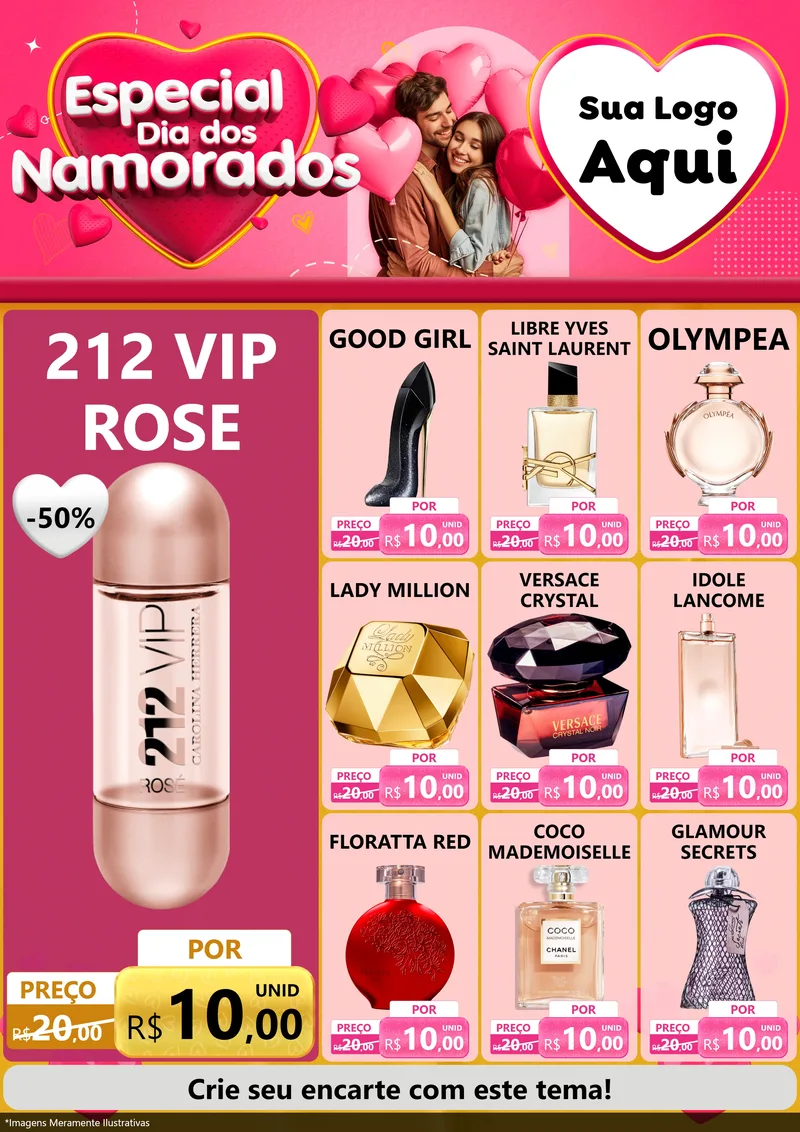 Modelo de Encarte para Encarte A4 Vertical com o tema Especial Dia dos Namorados para Perfumes