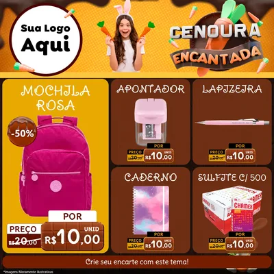 Modelo de Rede Social para Feed Facebook com o tema Cenoura Encantada - Páscoa para Papelaria