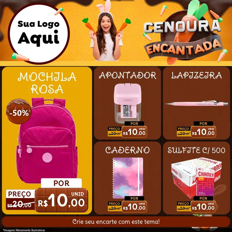 Modelo de Rede Social para Feed Facebook com o tema Cenoura Encantada - Páscoa para Papelaria