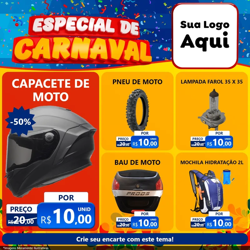 Modelo de Rede Social para Feed Facebook com o tema Especial de Carnaval para Moto peças