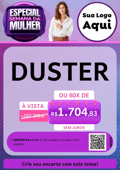 Modelo de Cartaz para Cartaz A4 Vertical com o tema Especial Semana da Mulher para Concessionaria de Carros