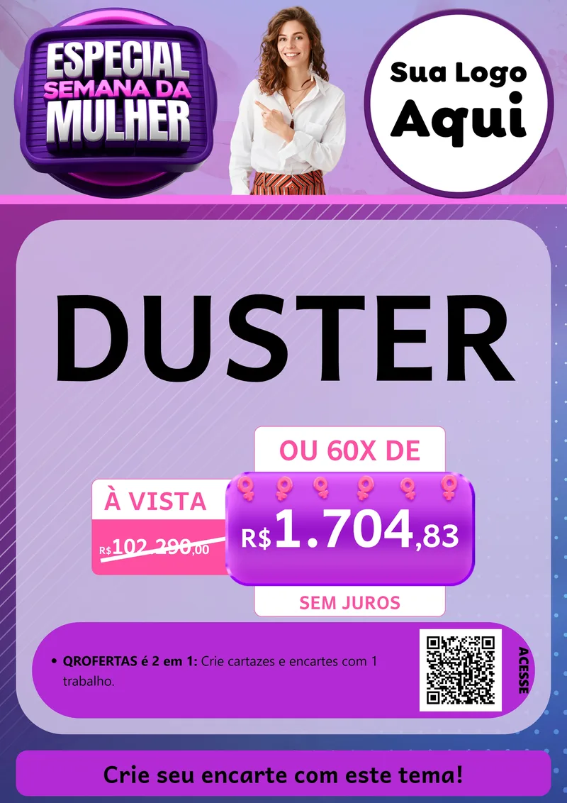 Modelo de Cartaz para Cartaz A4 Vertical com o tema Especial Semana da Mulher para Concessionaria de Carros