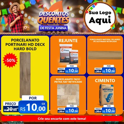 Modelo de Rede Social para Feed Facebook com o tema Descontos Quentes de Festa Junina para Pisos e revestimentos