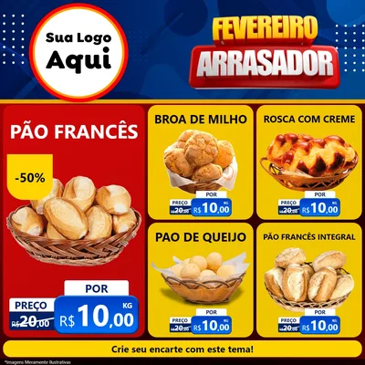 Modelo de Rede Social para Feed Facebook com o tema Fevereiro Arrasador para Padaria